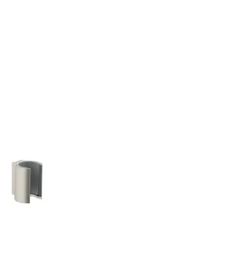 Edelstahlhalter in schlichter Form, geeignet zur Befestigung eines Duschkopfes. Entwurf von AXOR, minimalistisch und funktional, in einem hellen Raum präsentiert.